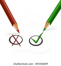 Red And Green Pencils Voting Yes Or No