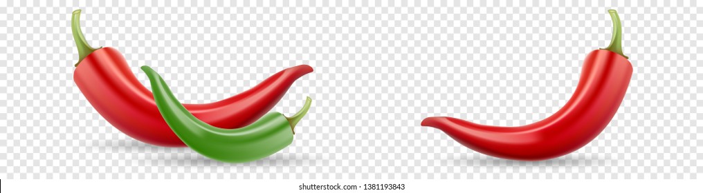 Red and green pepper. Red hot chili pepper. Vector illustration on transparent background