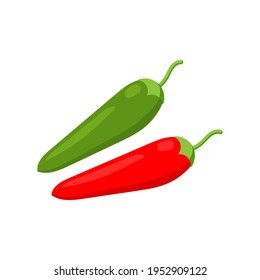 Red and green pepper icon isolated on white background. Vector illustration