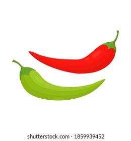 Red and green peppers. Hot chili paper set. Healthy organic food. Vector illustration isolated on white.