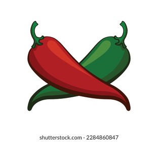 Red and Green Peppers on white background - vector logo icon