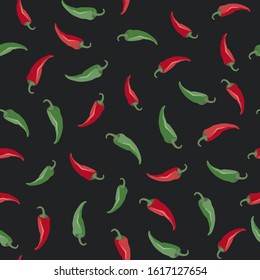 Red and green peppers seamless pattern. Chili peppers background.