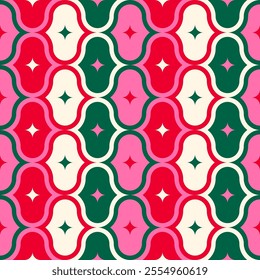 Red, green and pink geometric elements seamless pattern design for christmas and new year holidays.