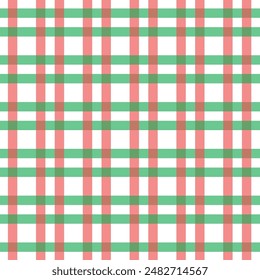 Red and green plaid repeat pattern.Christmas stripes seamless pattern isolated on white background.Vector graphic illustration.