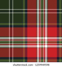 Red Green Plaid Seamless Fabric Texture. Vector Illustration.