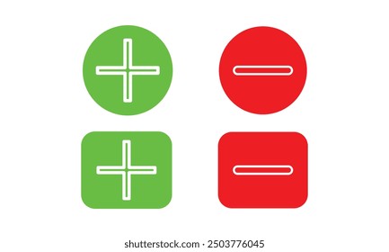 red  green Plus and minus icon set in. Vector illustration EPS10.