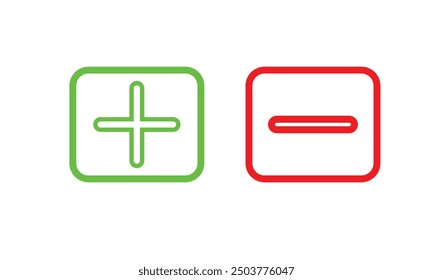 red  green Plus and minus icon set in. Vector illustration EPS10.