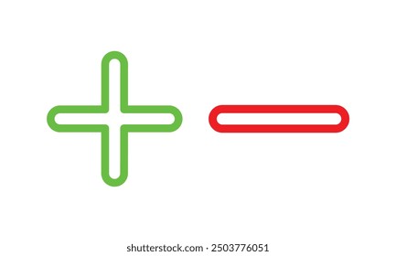 red  green Plus and minus icon set in. Vector illustration EPS10.