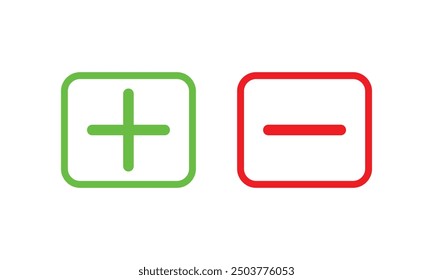 red  green Plus and minus icon set in. Vector illustration EPS10.