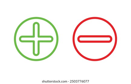 red  green Plus and minus icon set in. Vector illustration EPS10.