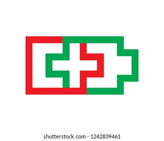 red and green plus recharge battery logo design