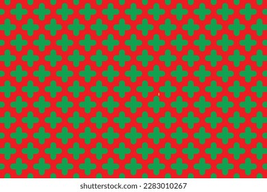 Red and green plus sign geometric pattern. Vector background.