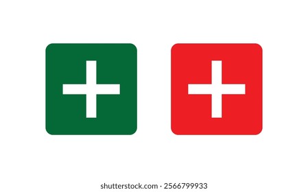 red green plus symbol. first aid icon set