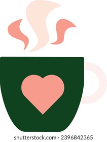 Red Green Pop Art ceramic hot cocoa mug. Flat tea cup holiday icon. Christmas event element. Simple flat vector icon isolated on white background