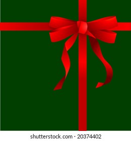 Red and green postcard with bow