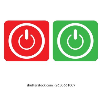 Ícones vermelhos e verdes do botão liga/desliga, símbolos do interruptor ligado para UI ou UX, arquivo vetor.