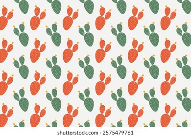 Red and green prickly pears seamless pattern. Fruits background. Vector illustration.