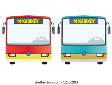 Red and green public transportation bus
