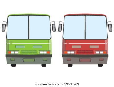 Red and green public transportation bus