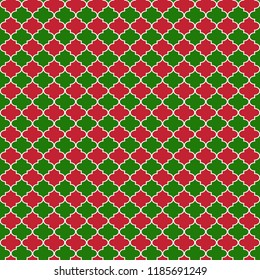 Red and Green Quatrefoil Seamless Pattern - Red, white, and green quatrefoil trellis design