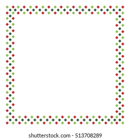 Red and green rhombus frame border in shape of square