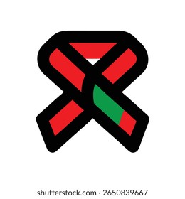 Red Green Ribbon Symbol with Outline on Remembrance Day Concept vector