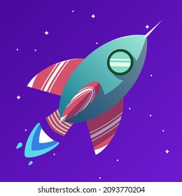 Red and green rocket flying illustration for game and animations.