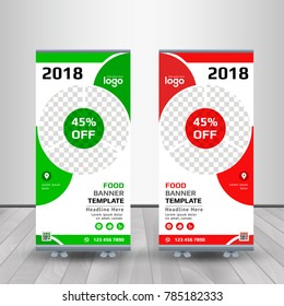 Red & Green Roll Up Banner Template For Restaurant