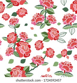 Red green rose seamless pattern