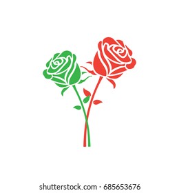 Red and green roses icon vector illustration.