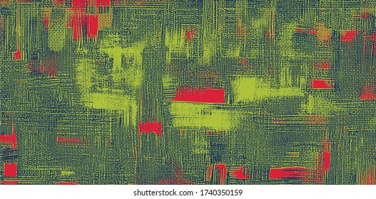 Red and green, rough and messy oil paint strokes on canvas. Abstract painting, cross hatching texture, vector grungy background