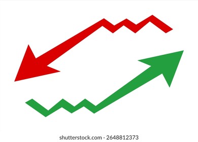 Red and green round arrow icon template, signifying rise and fall. Recycle, circle refresh or restart icon on white background