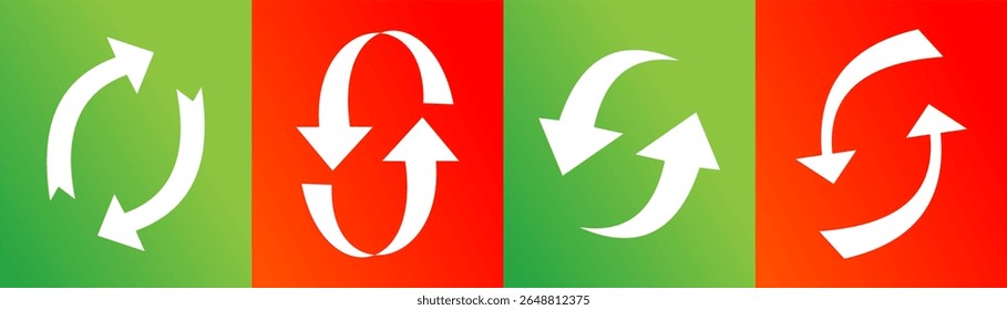 Red and green round arrow icon template, signifying rise and fall. Recycle, circle refresh or restart icon on white background