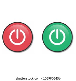 red and green round button with metallic border