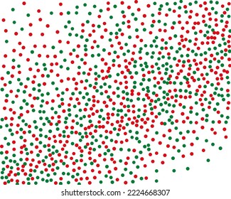 Red and green round confetti. Random, chaotic polka dot. Bright background  for party invites, wedding, cards, phone Wallpapers. Christmas colour. Vector illustration. 