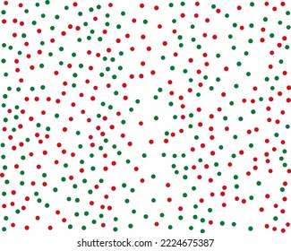Red and green round confetti. Random, chaotic polka dot. Bright background  for party invites, wedding, cards, phone Wallpapers. Christmas colour. Vector illustration. 