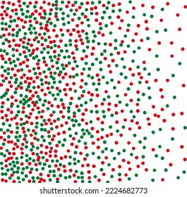 Red and green round confetti. Random, chaotic polka dot. Bright background  for party invites, wedding, cards, phone Wallpapers. Christmas colour. Vector illustration. 