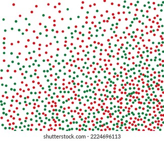 Red and green round confetti. Random, chaotic polka dot. Bright background  for party invites, wedding, cards, phone Wallpapers. Christmas colour. Vector illustration. 