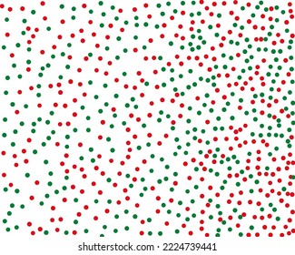 Red and green round confetti. Random, chaotic polka dot. Bright background  for party invites, wedding, cards, phone Wallpapers. Christmas colour. Vector illustration. 