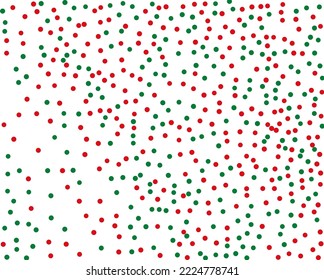 Red and green round confetti. Random, chaotic polka dot. Bright background  for party invites, wedding, cards, phone Wallpapers. Christmas colour. Vector illustration. 