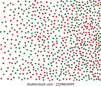 Red and green round confetti. Random, chaotic polka dot. Bright background  for party invites, wedding, cards, phone Wallpapers. Christmas colour. Vector illustration. 