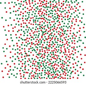 Red and green round confetti. Random, chaotic polka dot. Bright background  for party invites, wedding, cards, phone Wallpapers. Christmas colour. Vector illustration. 
