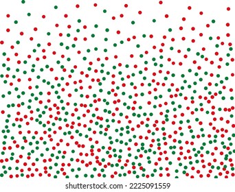 Red and green round confetti. Random, chaotic polka dot. Bright background  for party invites, wedding, cards, phone Wallpapers. Christmas colour. Vector illustration. 