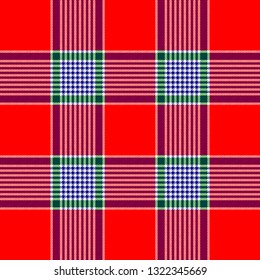 Red and green Scottish Woven Tartan Plaid Pattern. Scottish plaid in classic colors. Royal Stewart tartan pattern. Editable pattern with clipping mask