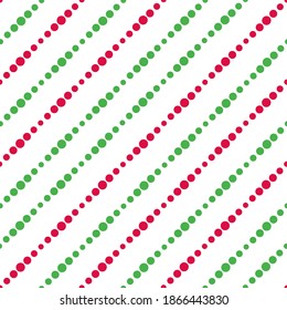 Patrón rayado diagonal sin costuras de color rojo y verde sobre fondo blanco, ilustración vectorial. Patrón inmaculado con líneas pastel de puntos. Fondo geométrico de Navidad