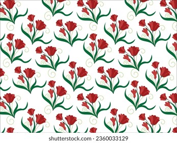 Red Green seamless floral pattern. Vector design for wallpaper, background, fabric,wrappping.
