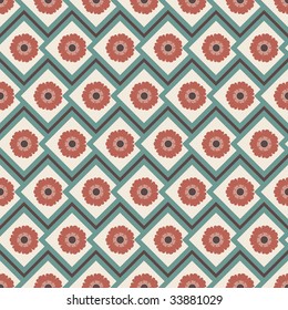 red and green seamless flowers and squares pattern
