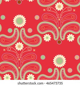  Red and green seamless pattern with  Paisley print. Vector illustration
