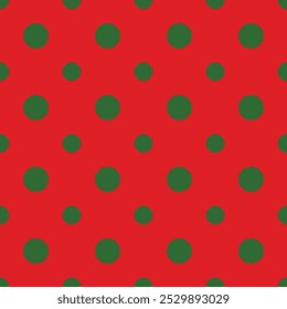 Red and Green seamless pattern. Xmas traditional background. Red Green polka dots backdrop. Vector template for fabric, textile, wallpaper, wrapping paper, etc.