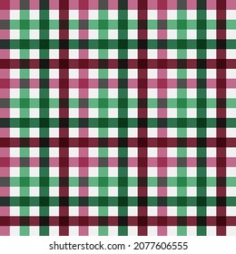 Red green seamless plaid background pattern. Abstract square geometric shapes. Texture design for fabric, tile, textile, wrapping paper, cover, poster, wall. Vector illustration.